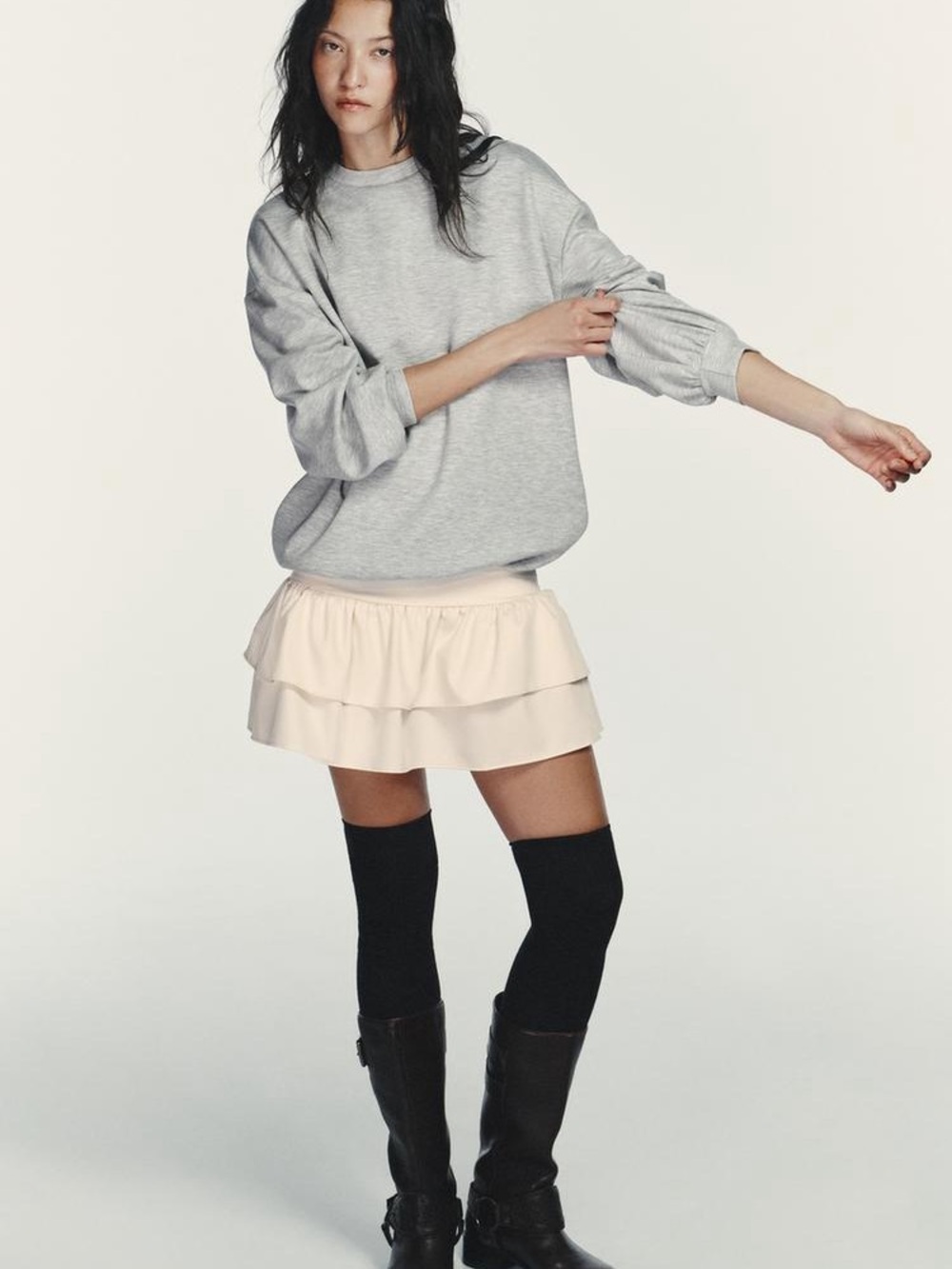 Zara Cream Tiered Ruffle Mini Skirt